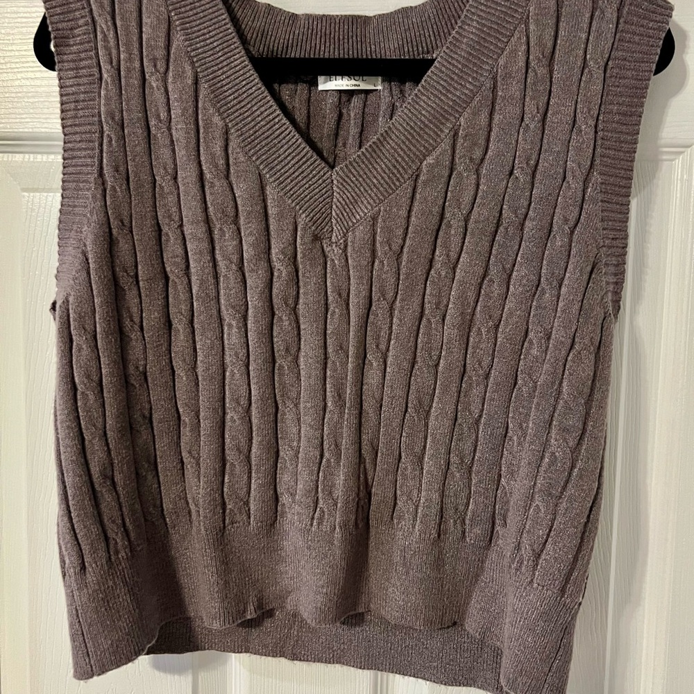 Grey V-Neck Cable Knit Sweater